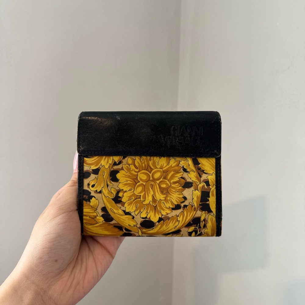 Versace Black and Gold Floral Wallet